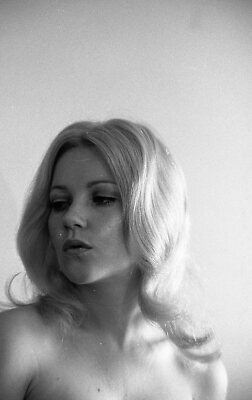 1960s Nieh negative, sexy blonde pin-up girl Jackie Carmichael, actress