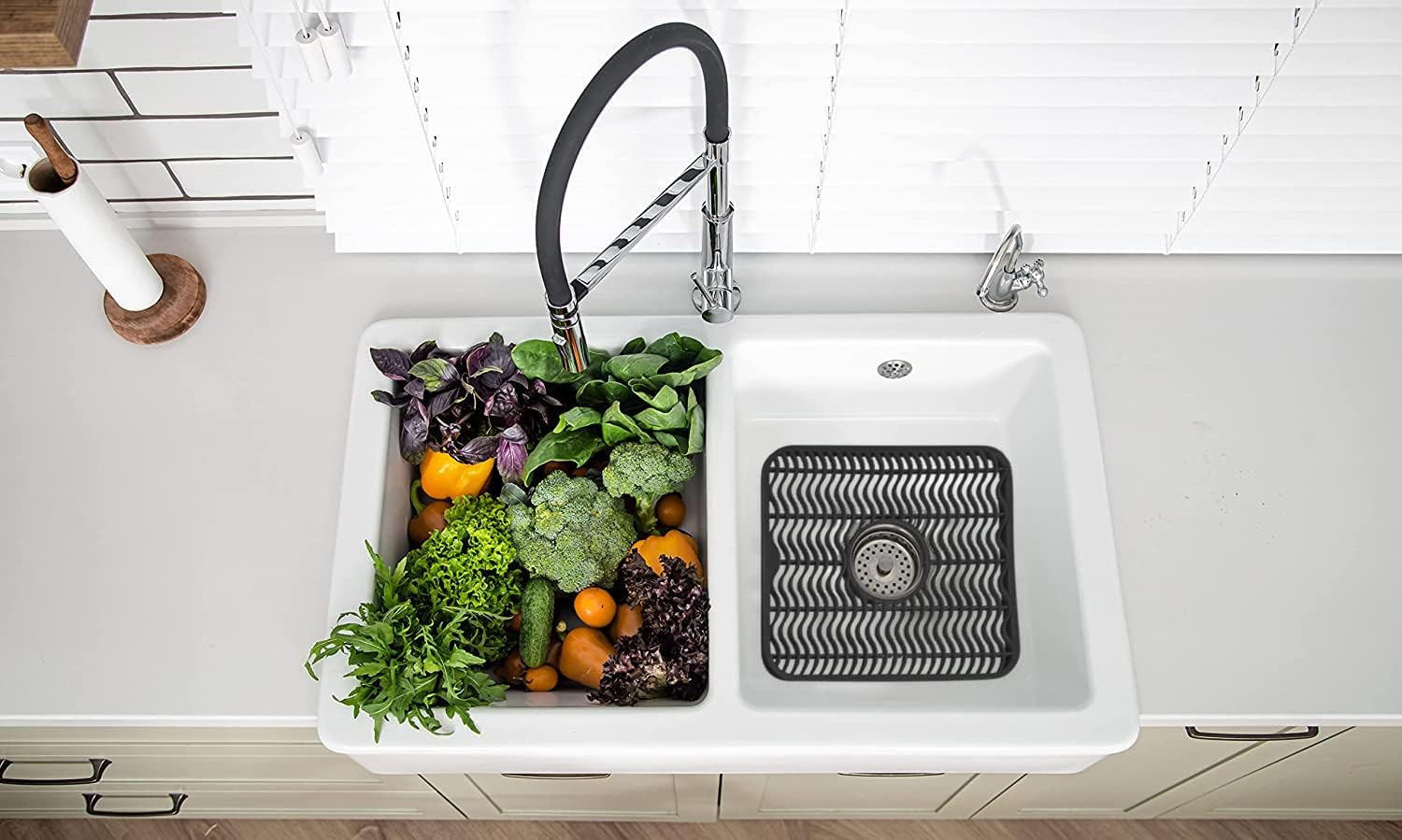 Decorrack 2 Black Sink Protectors for Kitchen, 12" X 11" Dish Rack, Protect Sink