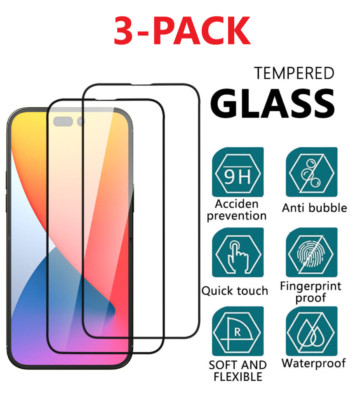 3X Full Cover Tempered Glass Screen Protector For iPhone 14 13 12 11  X XR MAX