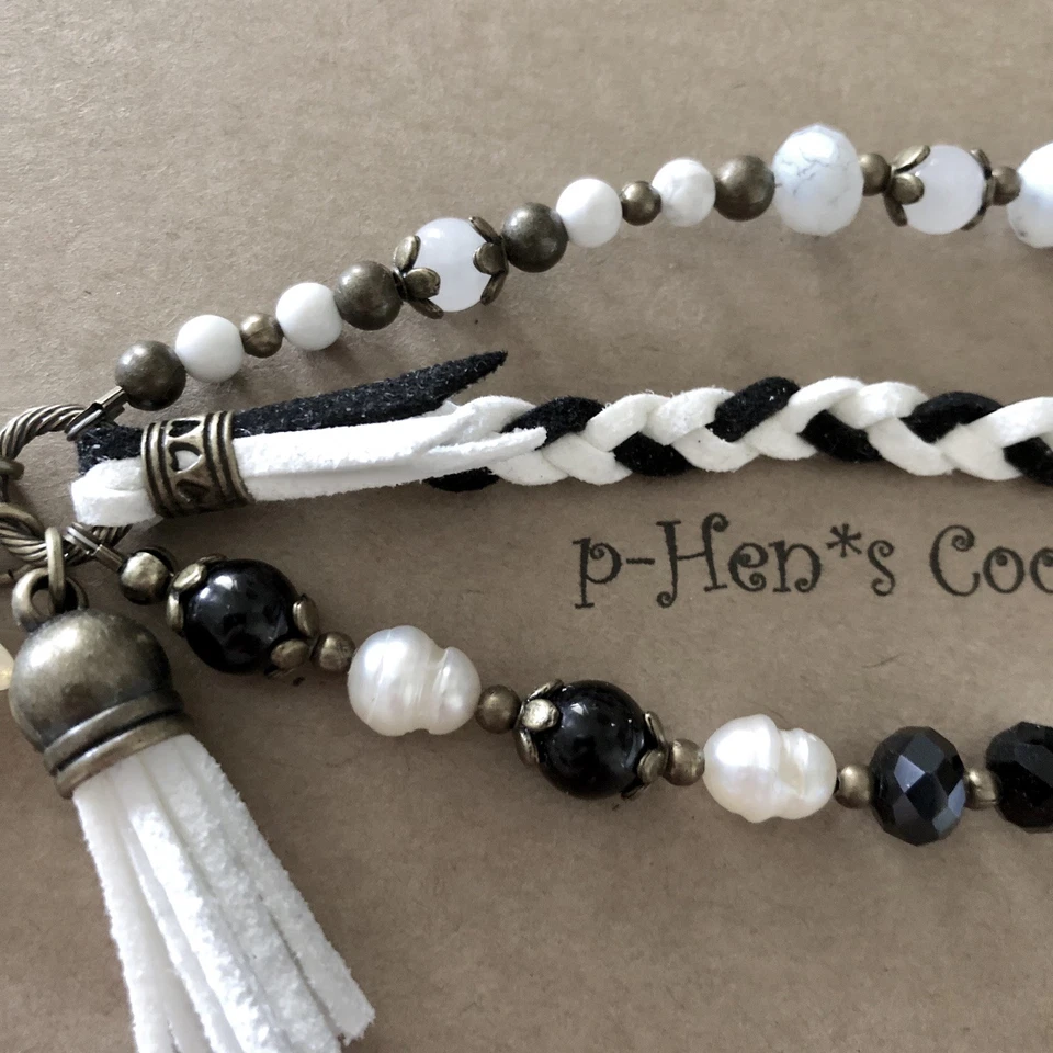 "Pulsera Opalita Delfín y Borla Cuero Perlas Jade Boho 6"" Artesanal EE. UU. 1651" Foto 4 de 4