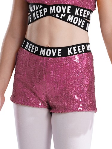 Kids Girls Pants Yoga Shorts Training Bottoms Jazz Costume Sequin Workout Party - Picture 33 of 79