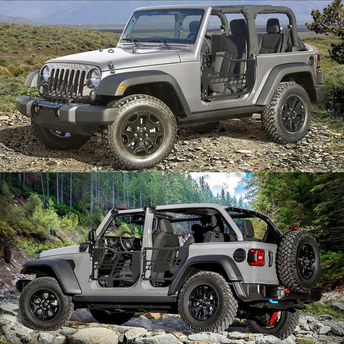 4Pack Tubular Door+Side View Mirrors for 2018-2025 Jeep Wrangler