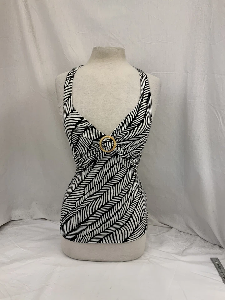 Blusa Top Halter Banana Republic XS Petite Negra Blanca Rayón Spandex YGI Q1-386 Foto 2 de 4