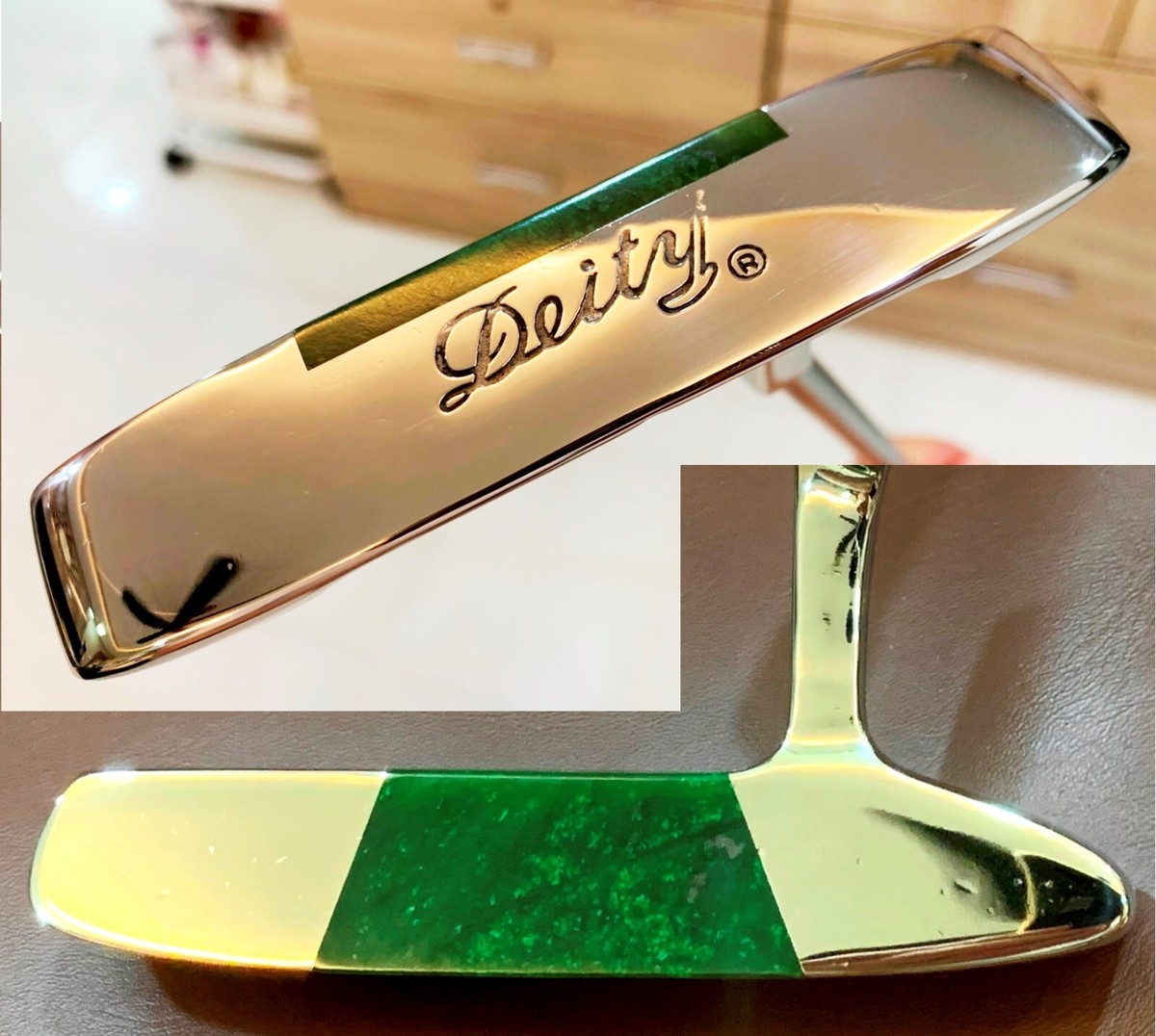 Rare Deity Genuine Jade Golf Putter with Forest Green Checkered