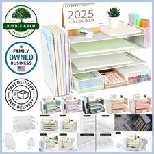 Metal Desk Organizer 4-Tier File Drawer Pen Holders Office Supplies White