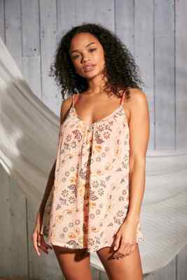 Out From Under Sunny Tile Print Playsuit Urban Outfitters Floral Sheer Large L
