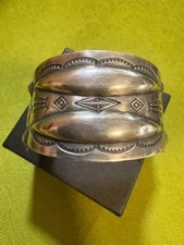 Very Rare, Old Pawn Repousse Solid Silver, Hand Stamped Navajo