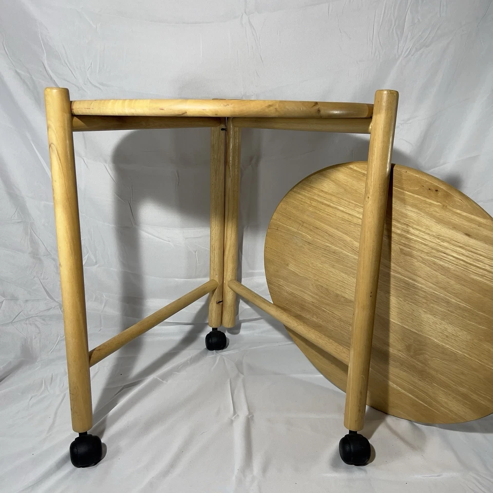 Folding Food Drinks Trolley Table With Lazy Susan Jens Quistgaard Style Two Tier - Image 4 of 4