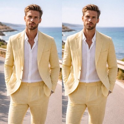 Linen Cotton Men's Suits Summer Formal Evening Party Groom Men Tuxedos Blazers