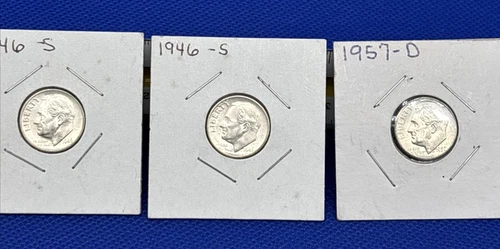 Roosevelt Dimes- 1946-S (2) + 1957-D Lot of 3- Brilliant Uncirculated