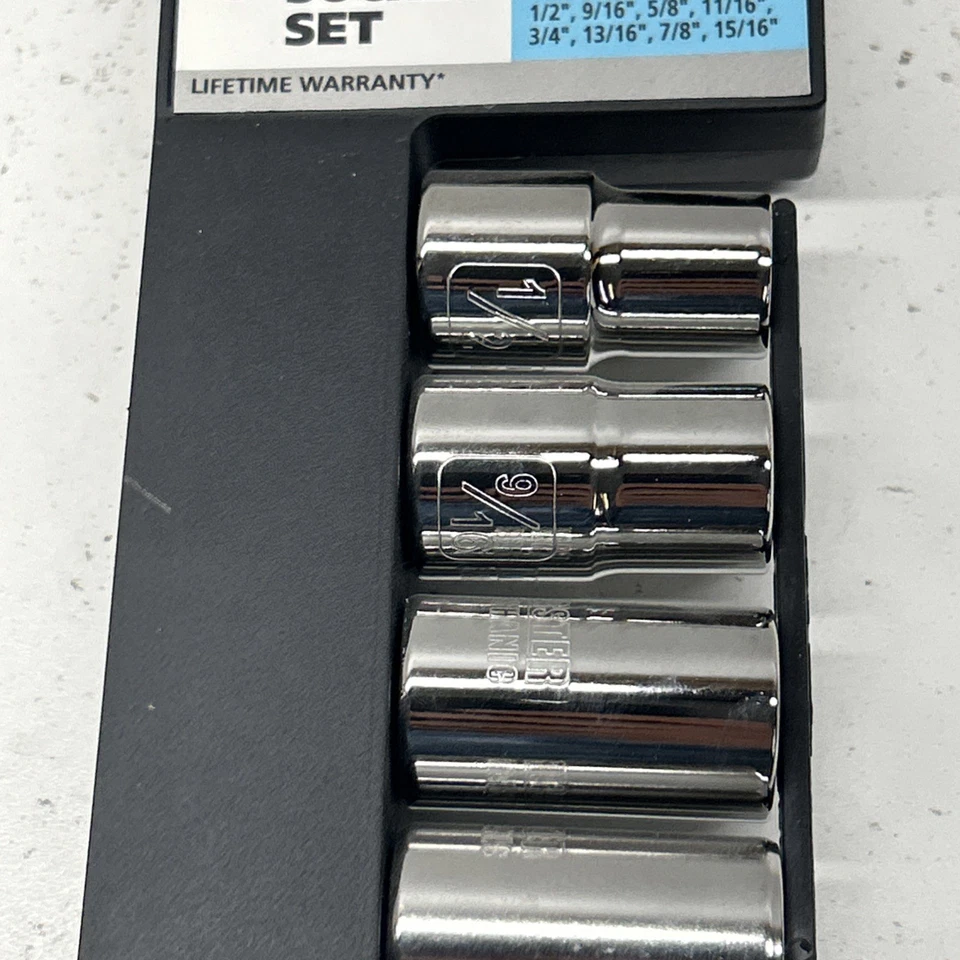 8-Piece 1/2" Drive Standard SAE Socket Set 12 PT, 9/16” – 15/16” Master Mechanic - Image 3 of 4