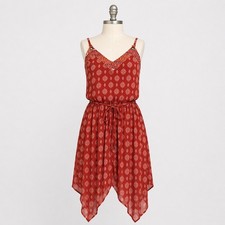 Red Boho Xhiliration Flowy Dress Women’s XS Hippie Fairy Y2K Medallion 