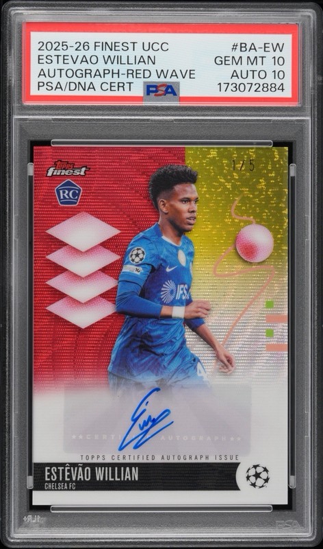 Estevao Willian - 2025-26 Topps Finest UCC Autograph Red Wave /5  PSA 10