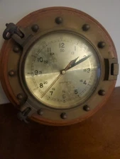 Vintage Ship's Time Brass Wall Clock Porthole Quartz Nautical Maritime
