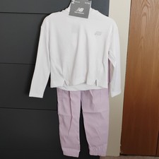 New Balance Girls 2 Piece Pants Set S 7/8 White Hoodie Light Purple Pants Knit