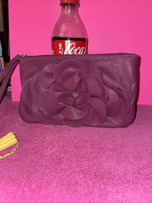 New Burgundy Flower   Clutch   Purse. Place For Cards, Makeup ect.  