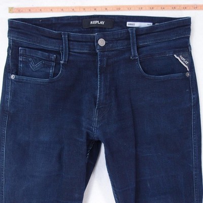 Herrens Replay M914 ANBASS Slim Tapered Elasthan Blau Jeans W33 L32