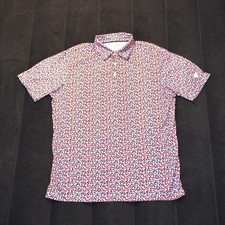 Maelreg Performance Polo Mens Large Red White Blue Excellent Star Print Golf