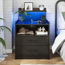 LED Nightstand with Charging Station & Drawers