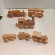 Handcrafted Miniature Wooden Toy  Set (6) Trains.