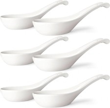 Asian Soup Spoons Set of 6, Ceramic Chinese Soup Spoons 7 Inch Japanese Spoon...