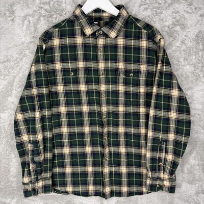 Teton Gravity Research Mens XL Green Beige Plaid Flannel Button Shirt Outdoor