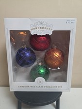Wondershop Handcrafted Glass Ornaments Set Of 4 Christmas Tree New
