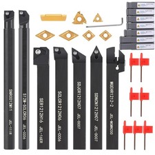 7X Drehmeißel Set 12mm Drehstahl Klemmhalter Bohrstange+7Wendeschneidplatten