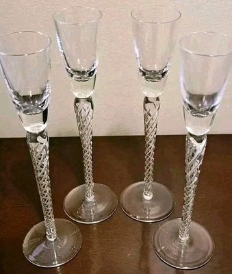 4 Tall Stemmed Cordial Shot Glasses Clear Cut Glass Air Twist Stem 8.5''