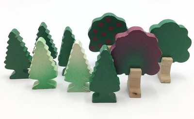 Thomas & Friends 9 SEASONAL TREES Vtg 1994 Tall Pine Narrow Trunk Wooden Railway