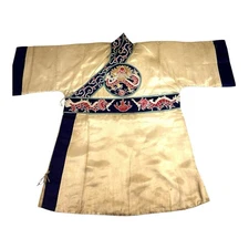 Antique Chinese Hand Embroidered Qing Dynasty Silk Dragon Themed Child's Robe