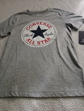 Converse All Star Chuck Taylor Grey White Logo Graphic Short Sleeve Tee Youth M