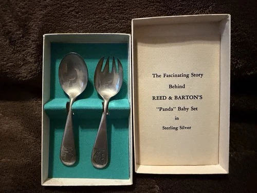 Reed & Barton Sterling Silver Panda Baby Spoon Fork Set Vintage w/ Box