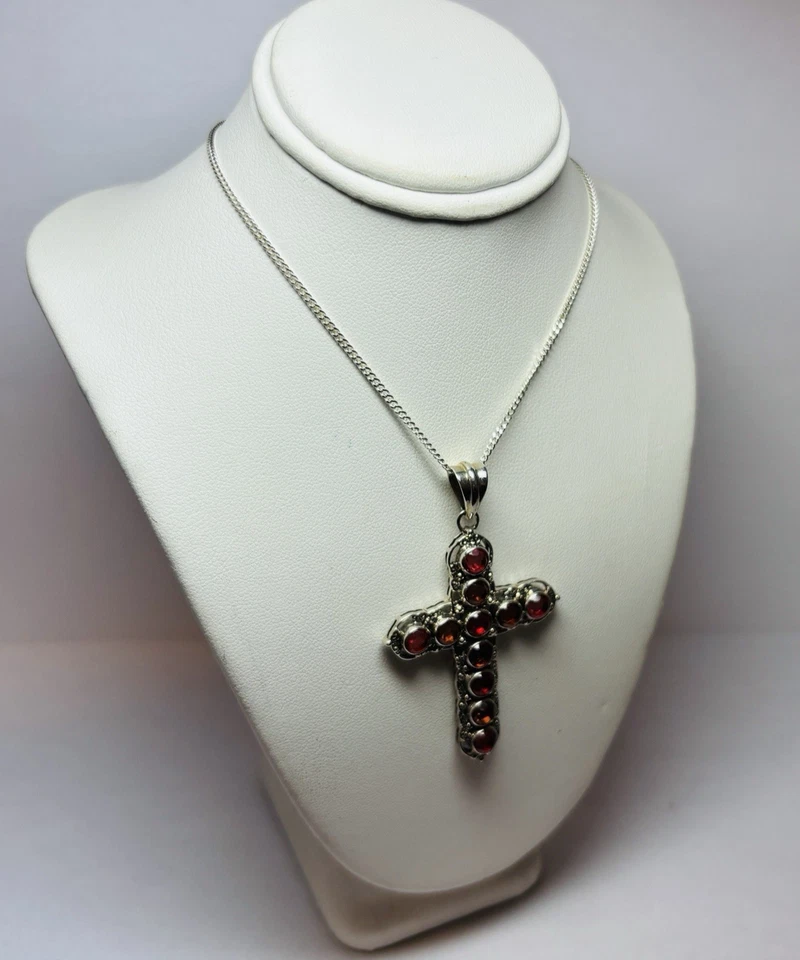 Nicky Butler Sterling 925 Silver Watermelon Sunset Quartz Cross Necklace 18 in - Image 4 of 4