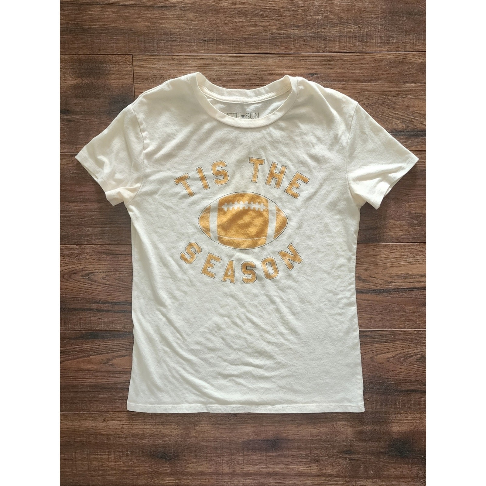 Fifth Sun Women's Football Tis the Season Short Sleeve Crewneck T-Shirt Small S