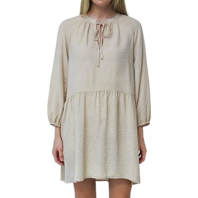 H&M Beige Shift Dress sz M 3/4 Sleeve Lined Short Flowy Boho Cottagecore NWT