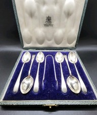 James Dixon & Sons Sterling Silver Teaspoon & Sugar Tong Set, 1916-17, Sheffield