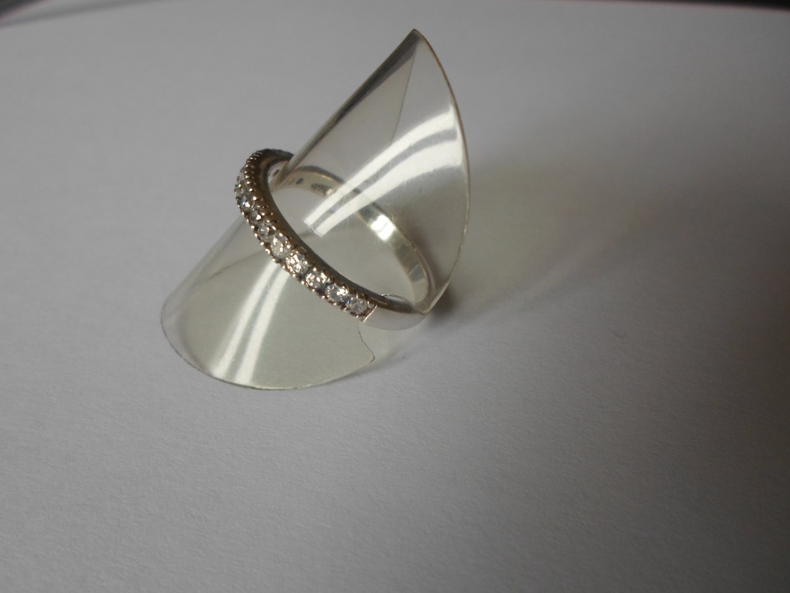 solid silver ring, half turn, zirconiums, size 60 - image 8