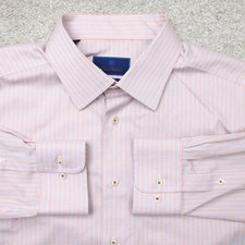 David Donahue Shirt Mens 18, 36/37 Orange/Blue Luxury Non-Iron Trim Fit L/S