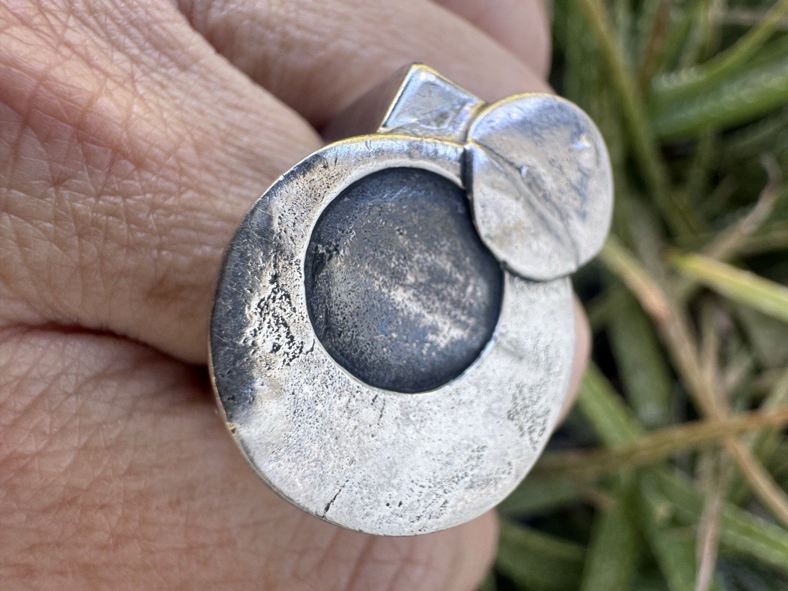 Solid Sterling Silver Round Abstract Ring - image 1