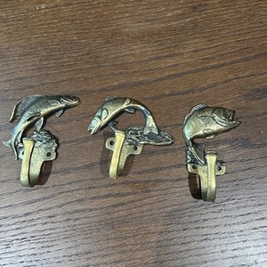 Vintage Brass Fish Hooks  Set Of 3 wall Mount Multipurpose New/Unused