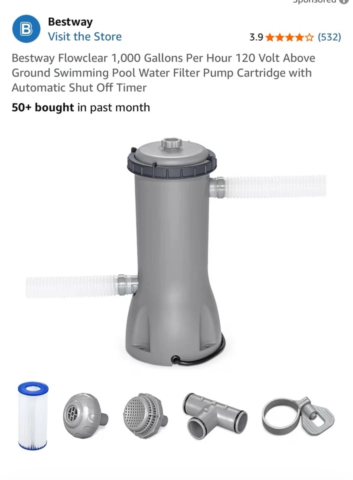 Bestway Flowclear 1,000 Gallons per Hour Above Ground Swimming Pool Filter Pump - Image 2 of 4