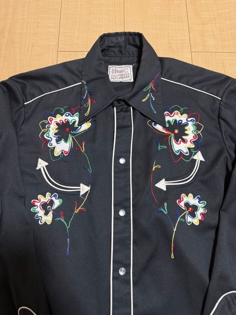 Vintage H Bar C Western Shirt Rayon Gabardine 50s Black L excellent condition
