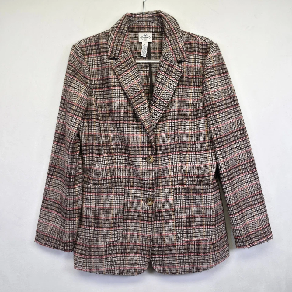 Blazer St Johns Bay para mujer M marrón a cuadros lana tweed a cuadros chaqueta academia preppy Foto 3 de 4