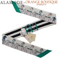 Hermes Rocabar Twilly Gripere White Gray Green Silk Scarf Fashion Accessory Bag