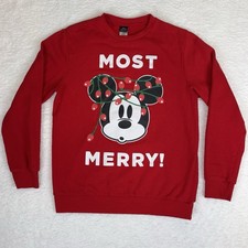 Disney Mickey Mouse Christmas Sweatshirt Red Size M 38-40 "Most Merry" Holiday
