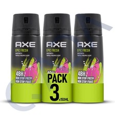 AXE EPIC FRESH 48-Hour Fresh Deodorant Body Spray Fragrance for Men 150ml 3 Pack