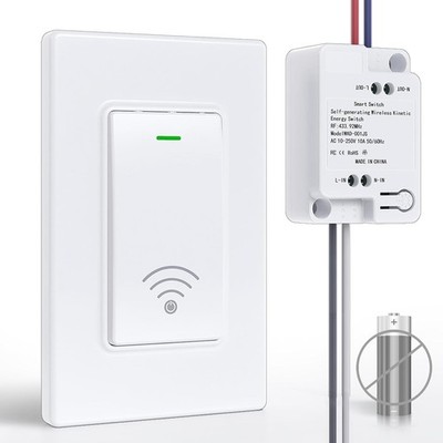 Wireless Light Switch and Receiver Kit(1V1), Self-Powered (No Battery Required)