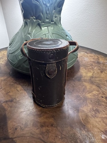 Early Nikon Nippon Kogaku Tokyo Brown 5 1/4” Long hard leather lens case 135mm