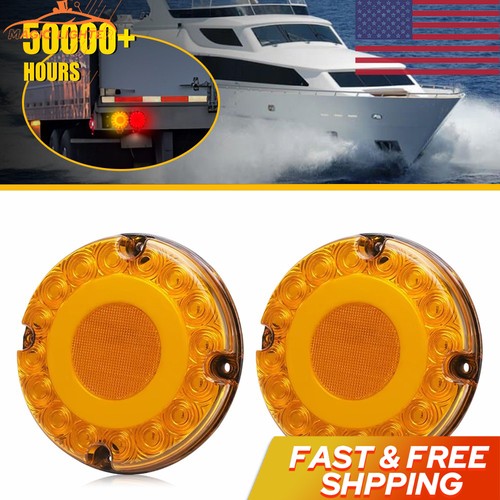 2PC 7" in Round Amber LED Tail Light Brake Turn Signal DRL Truck Bus Trailer Van - Picture 12 of 12